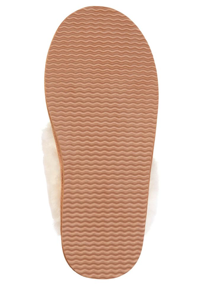 ELENA EDEN, warme damespantoffels, met lamsvacht KAMEEL