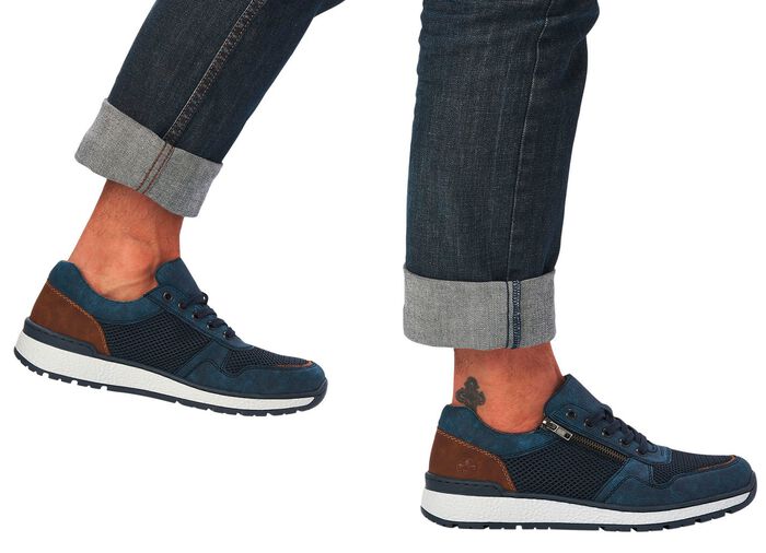 Rieker, comfortabele herensneakers, breedte H, met uitneembaar voetbed BLAUW-BRUIN