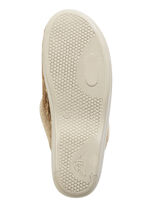 Laurina pantoffels van iriserend corduroy materiaal met vilten bies KAMEEL