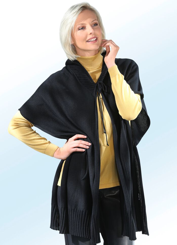 Poncho met capuchon van katoenmix met open zijkanten 