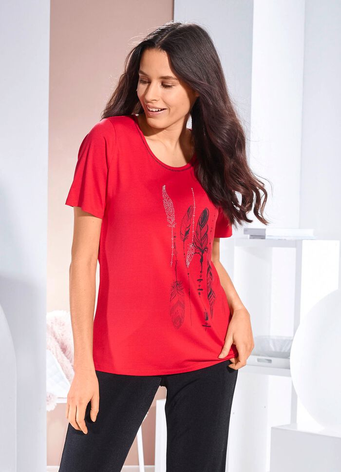 Shirt met contrastprint in 2 kleuren ROOD