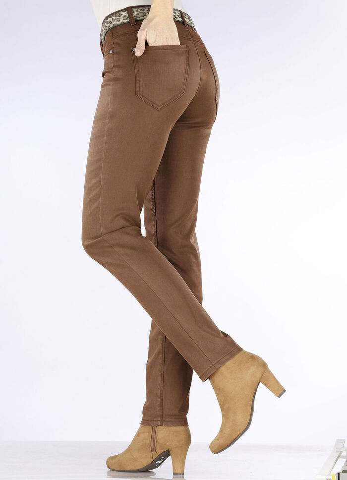 Broek in trendy leerlook COGNAC