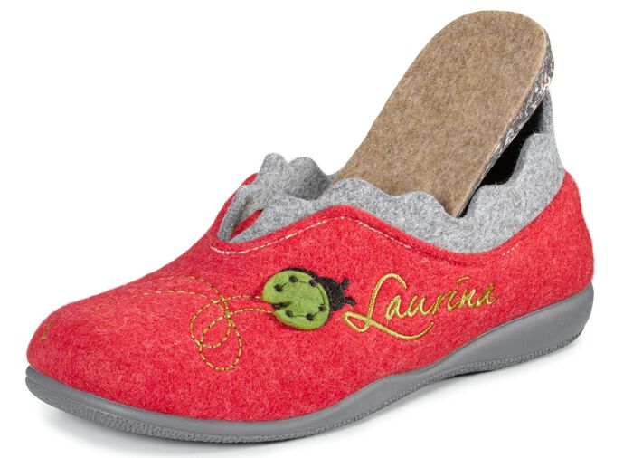 Laurina vilten pantoffels met fantasierijk borduurwerk ROOD-LICHTGRIJS