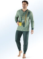 Pyjama met knoopsluiting, bedrukte motieven, manchetten aan de arm- en beenuiteinden 