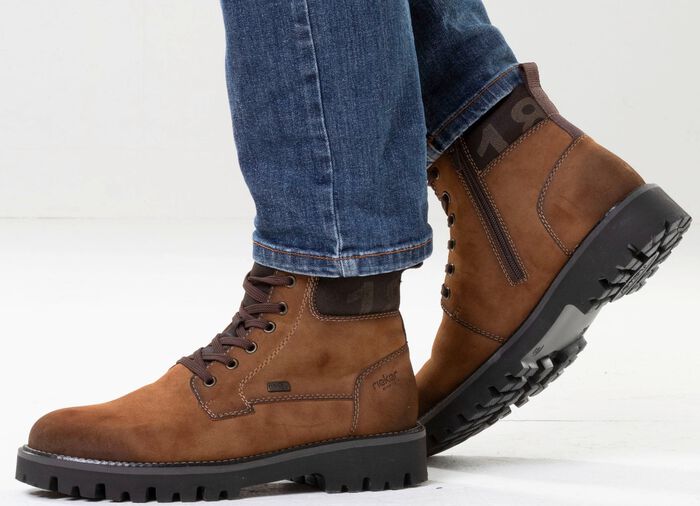 Rieker, gevoerde herenlaarzen, winterschoenen, breedte H, met rits COGNAC