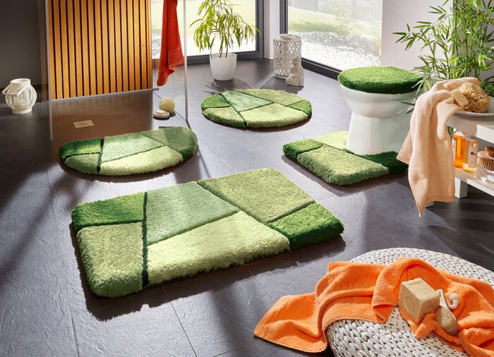 Kleurrijke badkamerset met antislip achterkant GROEN