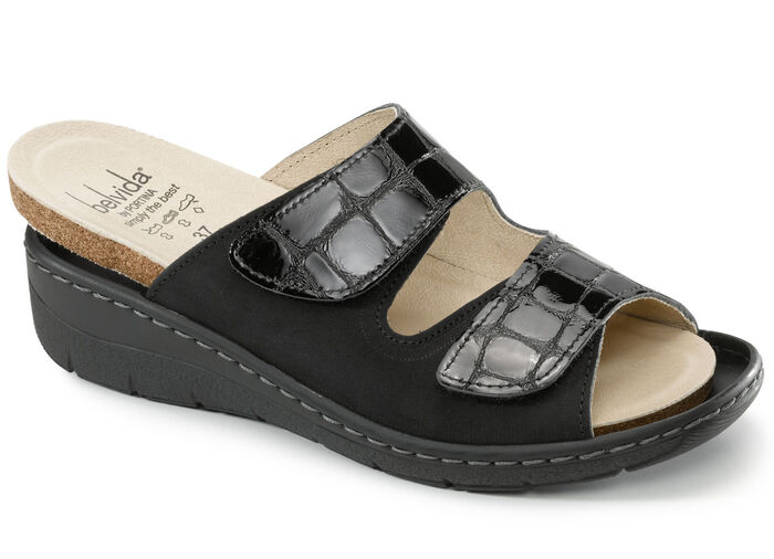 ELENA EDEN, comfortabele damesmuiltjes, breedte H, met uitneembaar voetbed ZWART