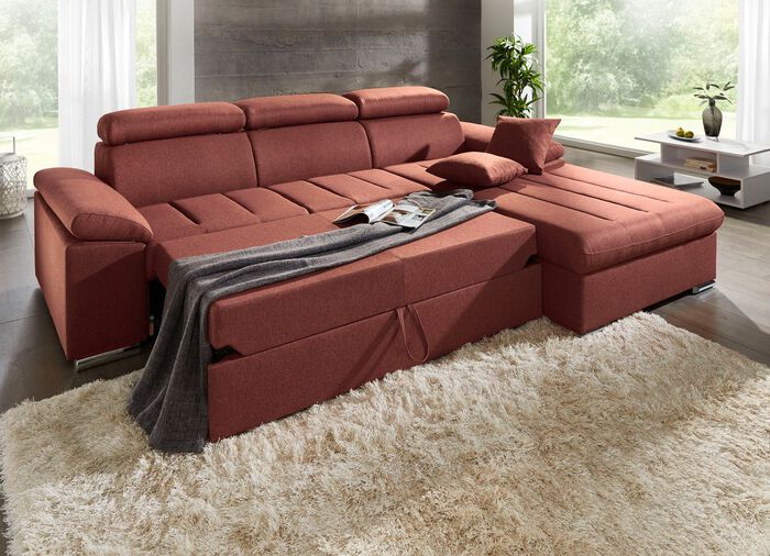 Gestoffeerde hoekbank met comfortabele slaapfunctie 