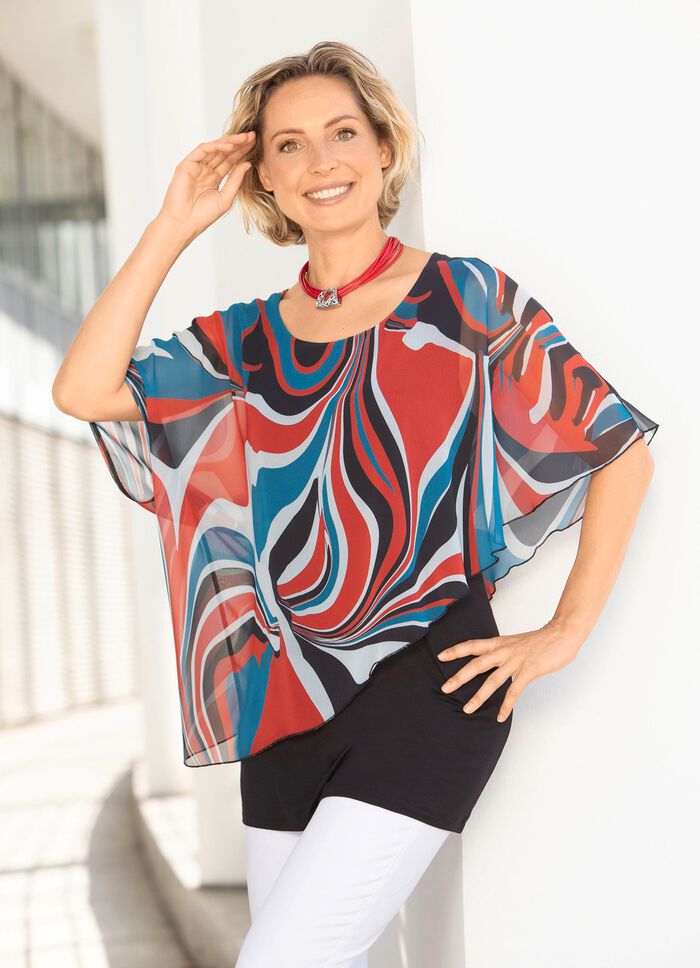 Dubbellaags, ponchovormig lang shirt 