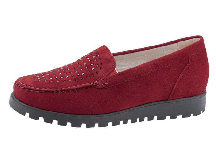 Waldläufer mocassinpantoffels met glitterapplicaties ROBIJNROOD