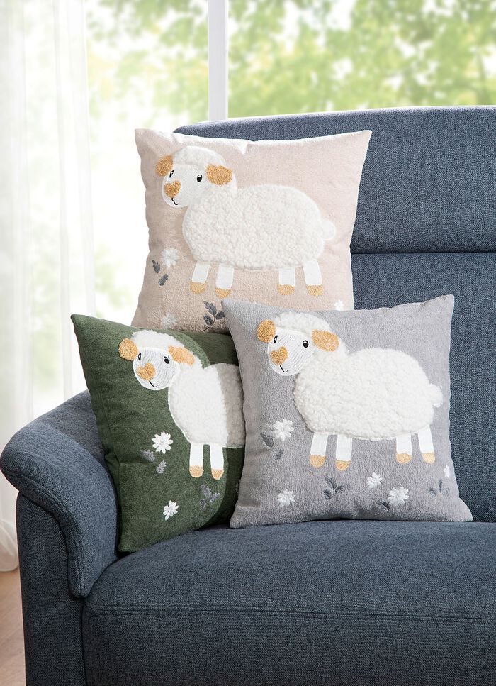 Kussenhoes met pluche applicatie 