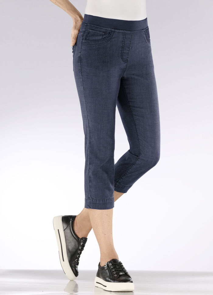 Capri-jeans met strass-versiering DUNKELBLAU