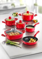 XXL pannenset, 10-delig, met keramische antiaanbaklaag ROOD
