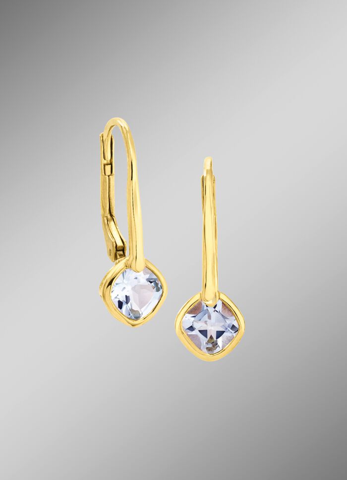 Klassieke oorbellen met ring. Blauwe topaas 