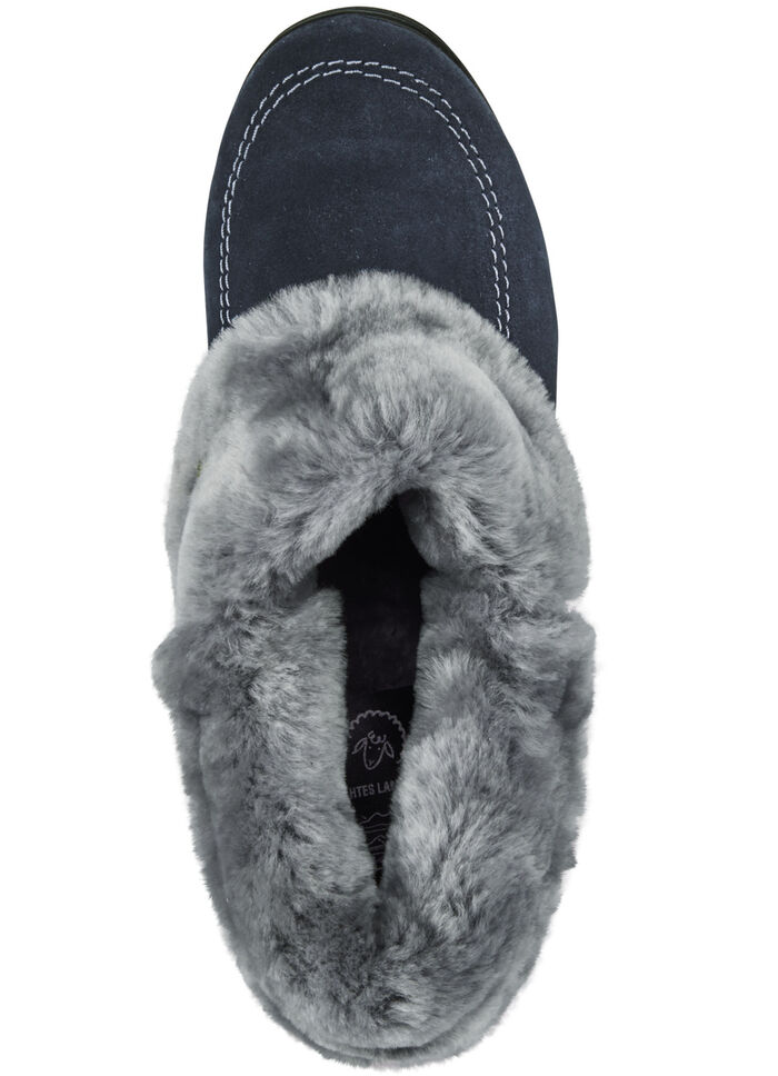 ELENA EDEN pantoffels met voering van echte schapenvacht MARINE-LICHTGRIJS