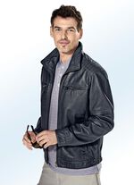 Korte leren jas met platte kraag 