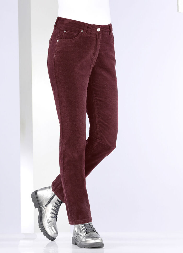 Fluweelzachte broek in 5-pocketmodel BORDEAUX