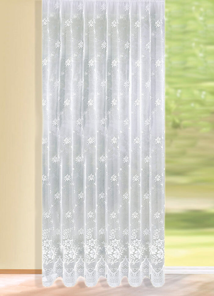 Prachtige lange vitrage met bloesemdessin 