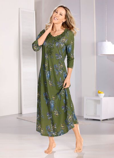 Laurina nachthemd, enkellang met rijkelijk motiefkant 