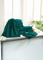 Badstofserie met meander-jacquardstructuur DONKERGROEN