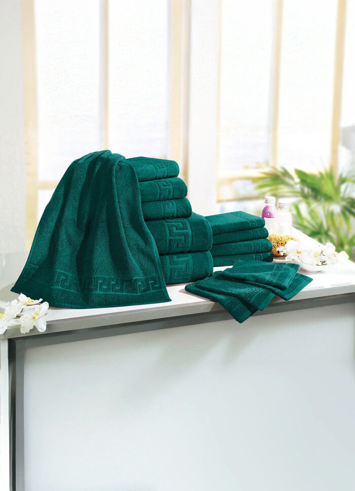 Badstofserie met meander-jacquardstructuur DONKERGROEN