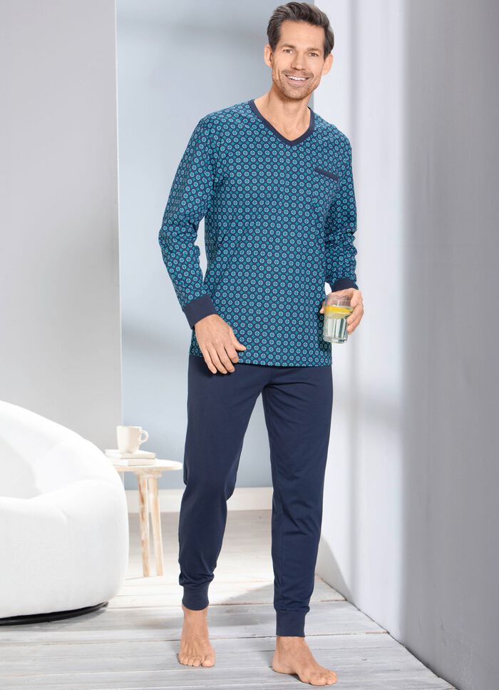 Pyjama, met V-hals en ribboorden 
