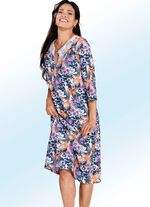 Set van twee kuitlange nachthemden met knoopsluiting, geborduurd borduursel en 3/4-mouwen 