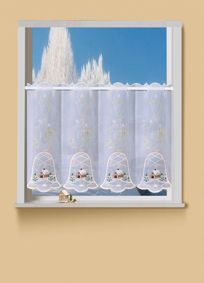 Korte vitrage met echt Plauener kant 