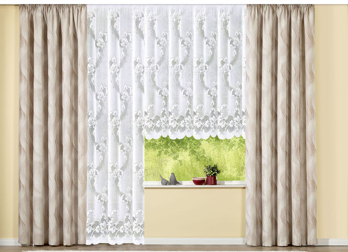 Bloemenvenstervitrage met universele railband 