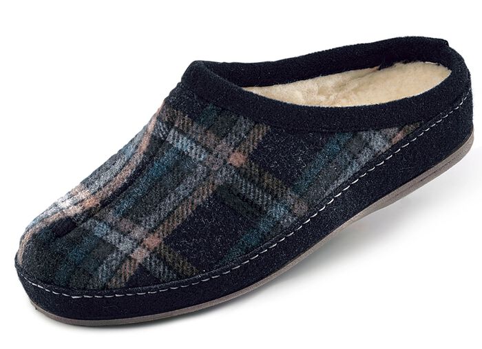 Gevoerde herenpantoffels, met nieuwe wol ZWART-MEERKLEURIG