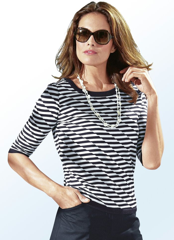 Trui met decoratief patroon MARINE-WIT