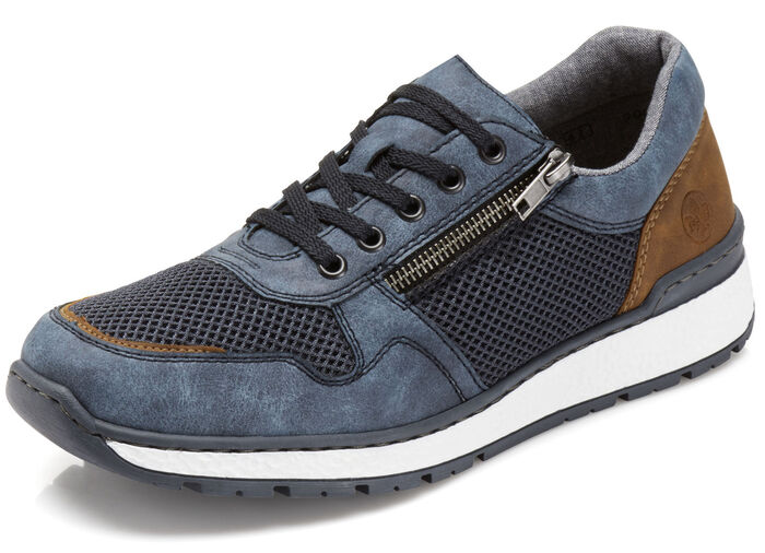 Rieker, comfortabele herensneakers, breedte H, met uitneembaar voetbed BLAUW-BRUIN