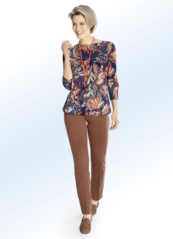 Jerseybroek met een hogere, elastische tailleband COGNAC