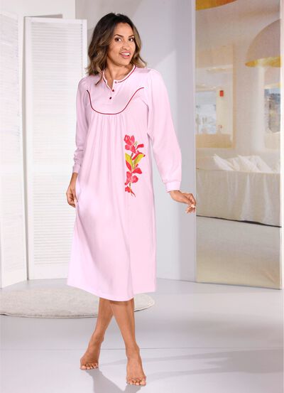 Nachthemd, tot op de kuit, met geknoopte manchetten 