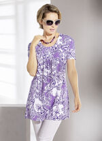 Prachtig lang shirt met all-over patroon in 2 kleuren PAARS-WIT