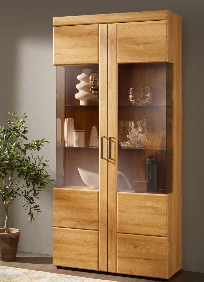 Vitrineserie met deuren en laden met soft close LICHT EIKEN