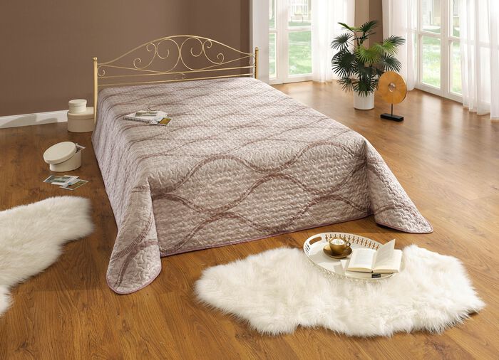 Sprei en kussenslopen met golfmotief BEIGE-BRUIN