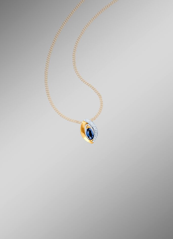Kettinghanger met briljanten en echte saffier 