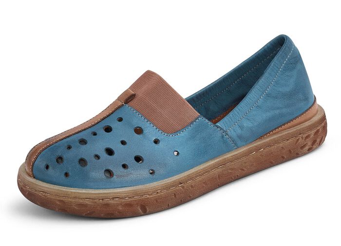 Luchtig opengewerkte instapper in 2 kleuren, met uitneembaar voetbed, breedte G JEANS-COGNAC