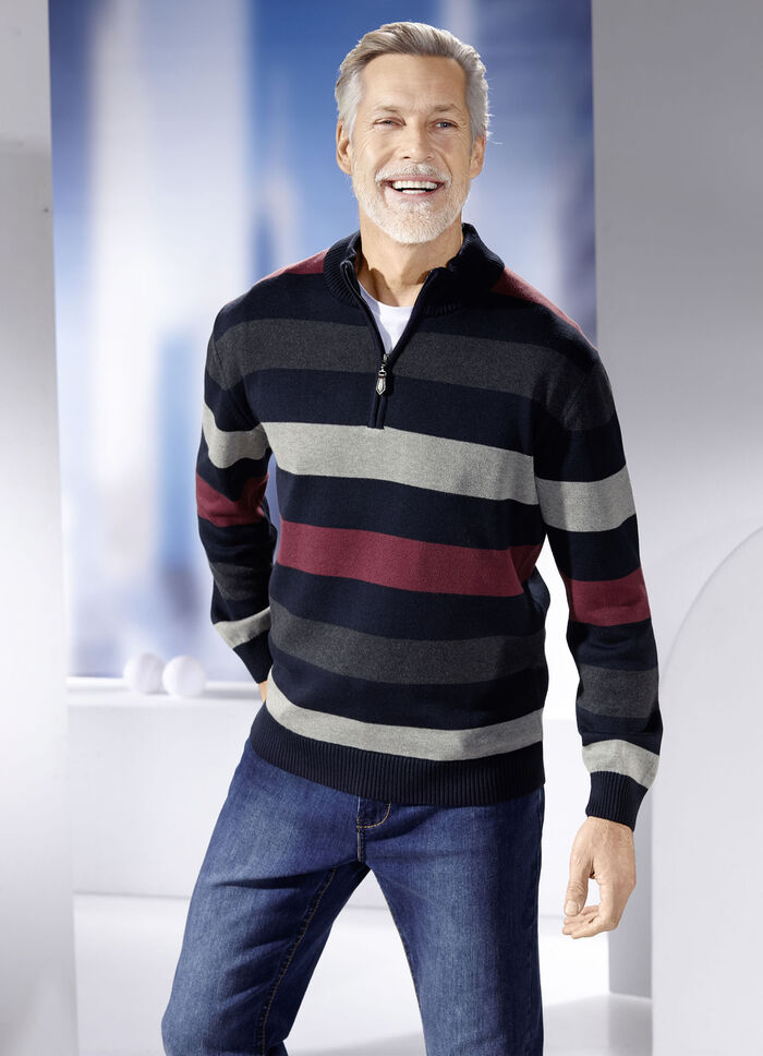 Gestreepte troyer met opstaande kraag in 2 kleuren MARINE GRIJS BORDEAUX