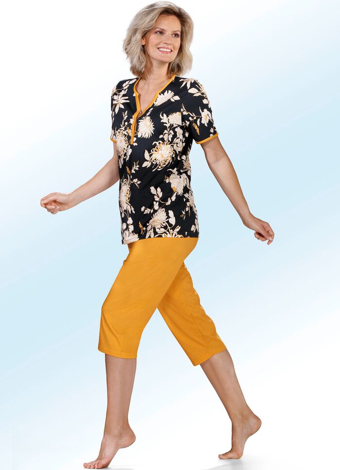 Duopack pyjama&lsquo;s in kort en lang met knoopsluiting 