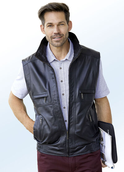 Leren vest met drie binnenzakken 