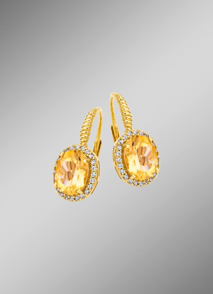 Oorbellen met echte citrien en kunststof. zirkonia 