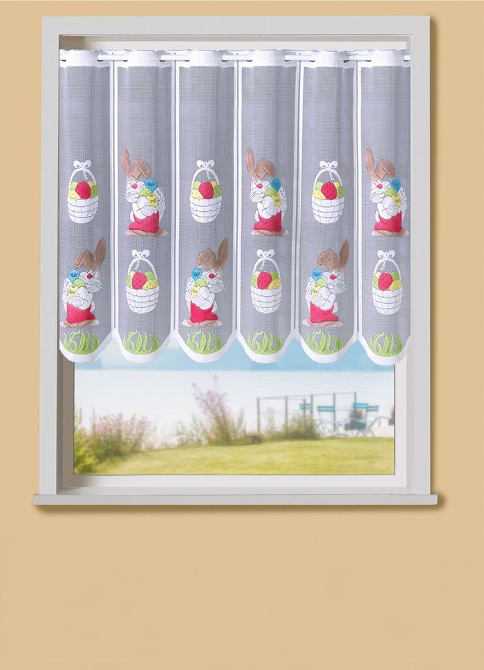 Handgekleurd kort gordijn met doortrekstang 