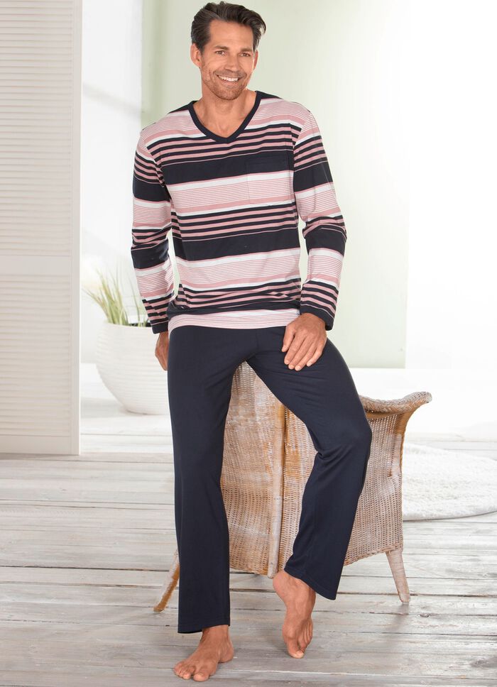 Pyjama met V-hals en open boorden 