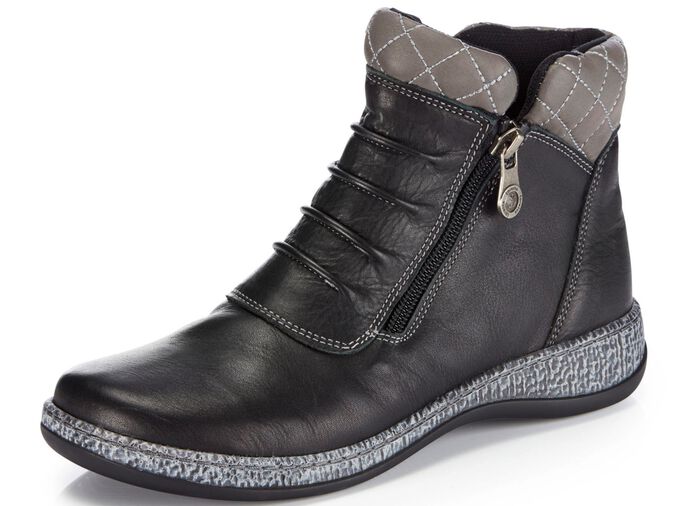 ELENA EDEN laarsje met slimme decoratieve stiksels ZWART-GRIJS