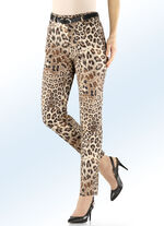 Broek met trendy dierenhuiddessin BEIGE-ZWART