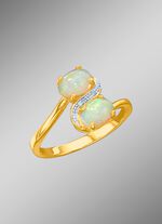 Damesring met echte opalen en diamanten 