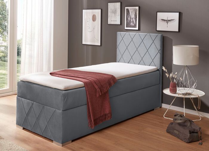 Boxspringbed met topmatras en bedlade GRIJS