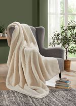 Deken en kussensloop van imitatiebont gemaakt van alpacawol NATUUR